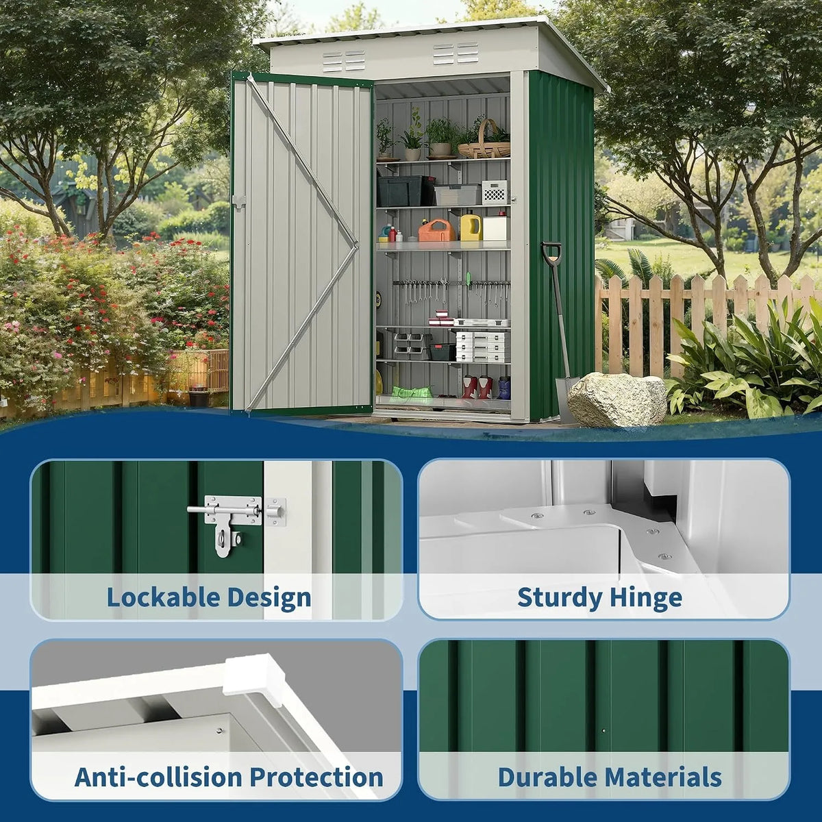 Heavy-duty 5x3 ft lockable metal storage shed — view 12 of 18