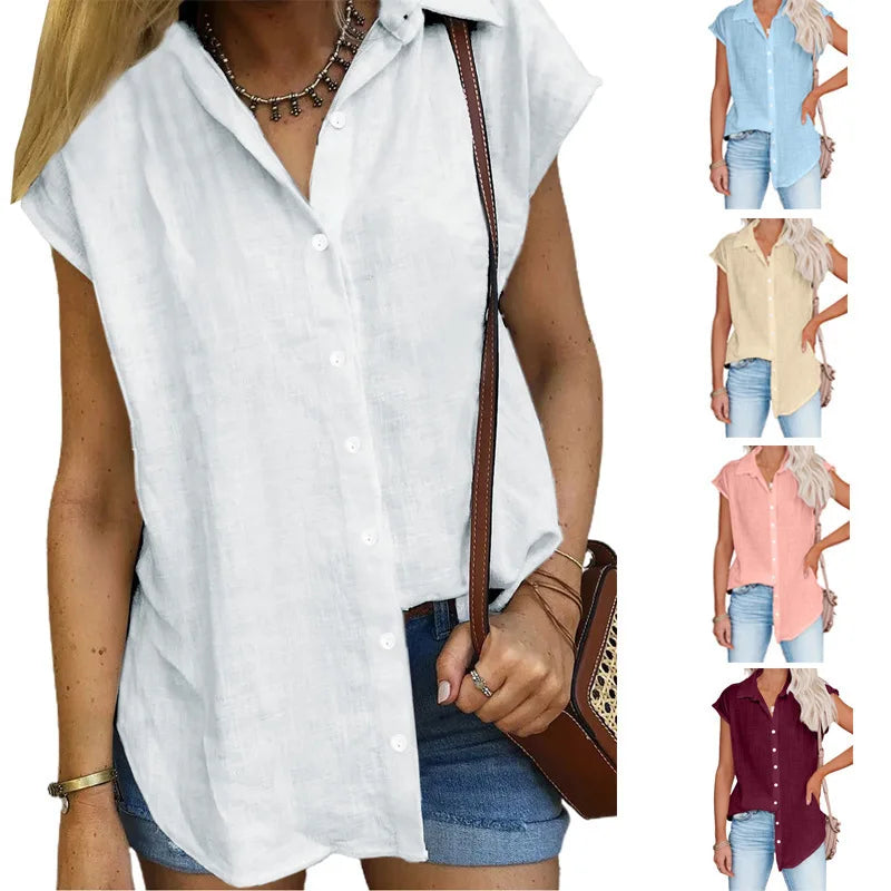 Women's Cotton-Linen Shirt — Casual Loose Short-Sleeve Summer Top
