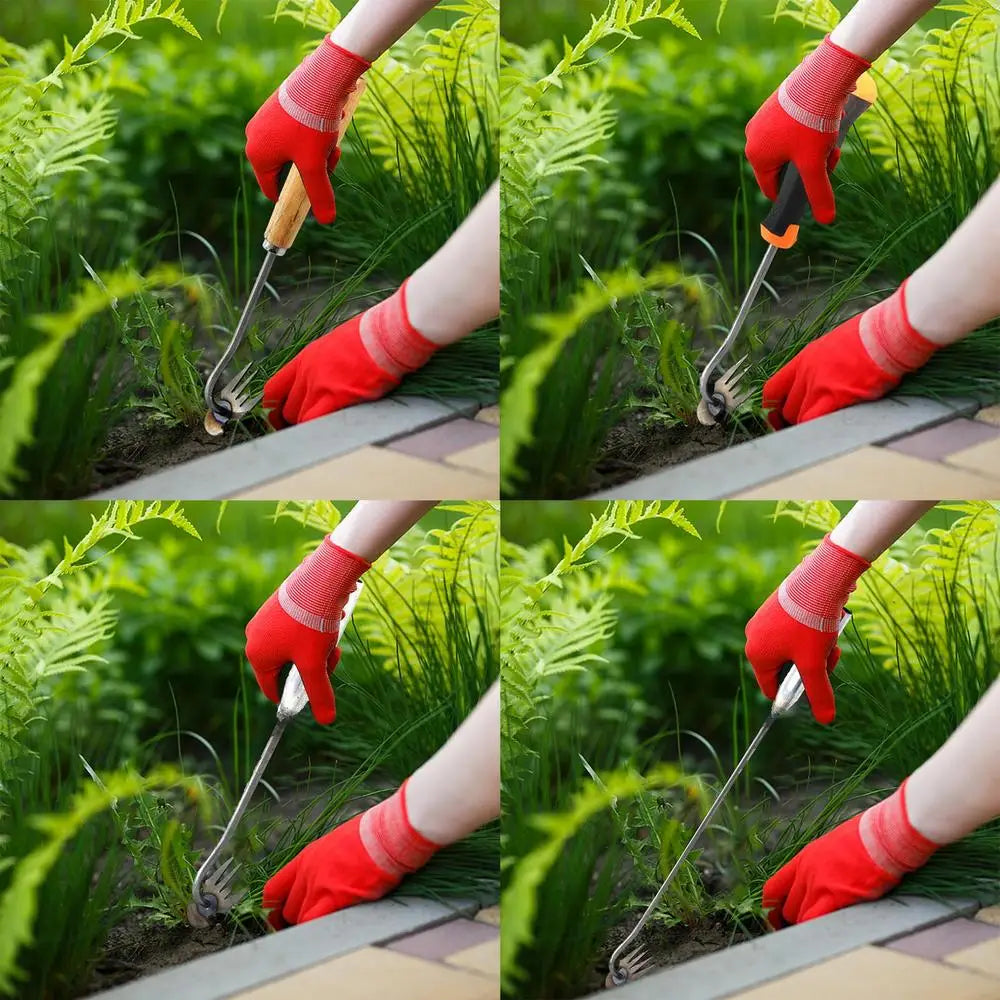 2 In 1 Garden Rake Manual WSeed Grass Rooting Tool Puller Shovel 4 Teeth Weeding Removal Hand Gardening Loose Soil Tool Weeder