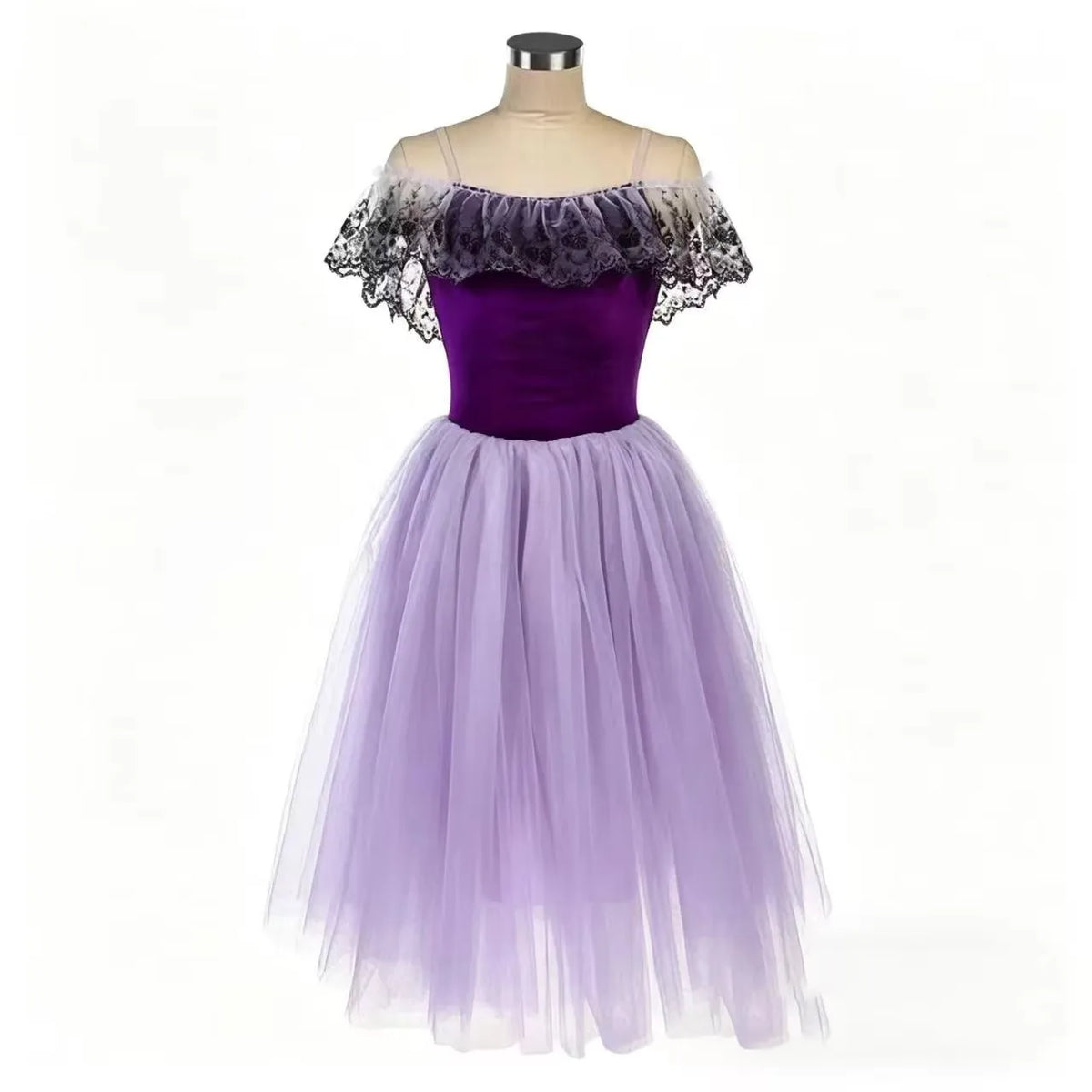 Girls black lace off-shoulder ballet tutu dress