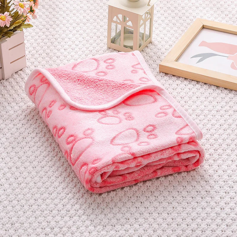 Paw Print Flannel Pet Blanket - Washable Mat for Small and Medium Pets - photo 4