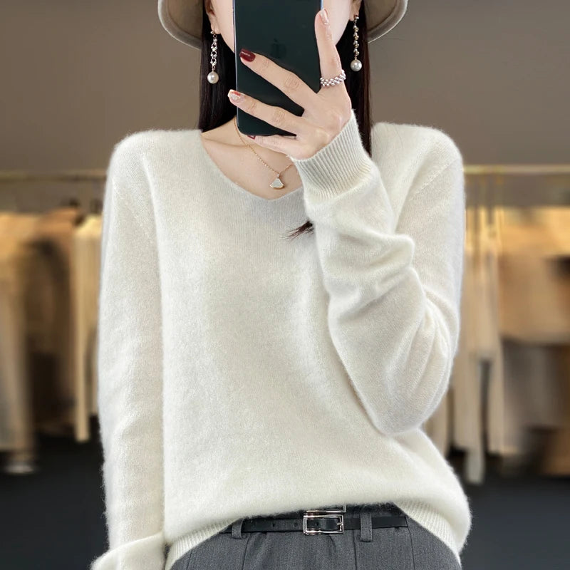 Women's Merino Wool V-Neck Sweater