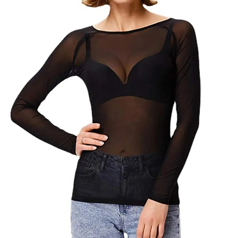 Women Blouse Tops Sexy See-through Mesh Pullover Tops Transparent Club Tee Shirt Punk Beach Women Blouse