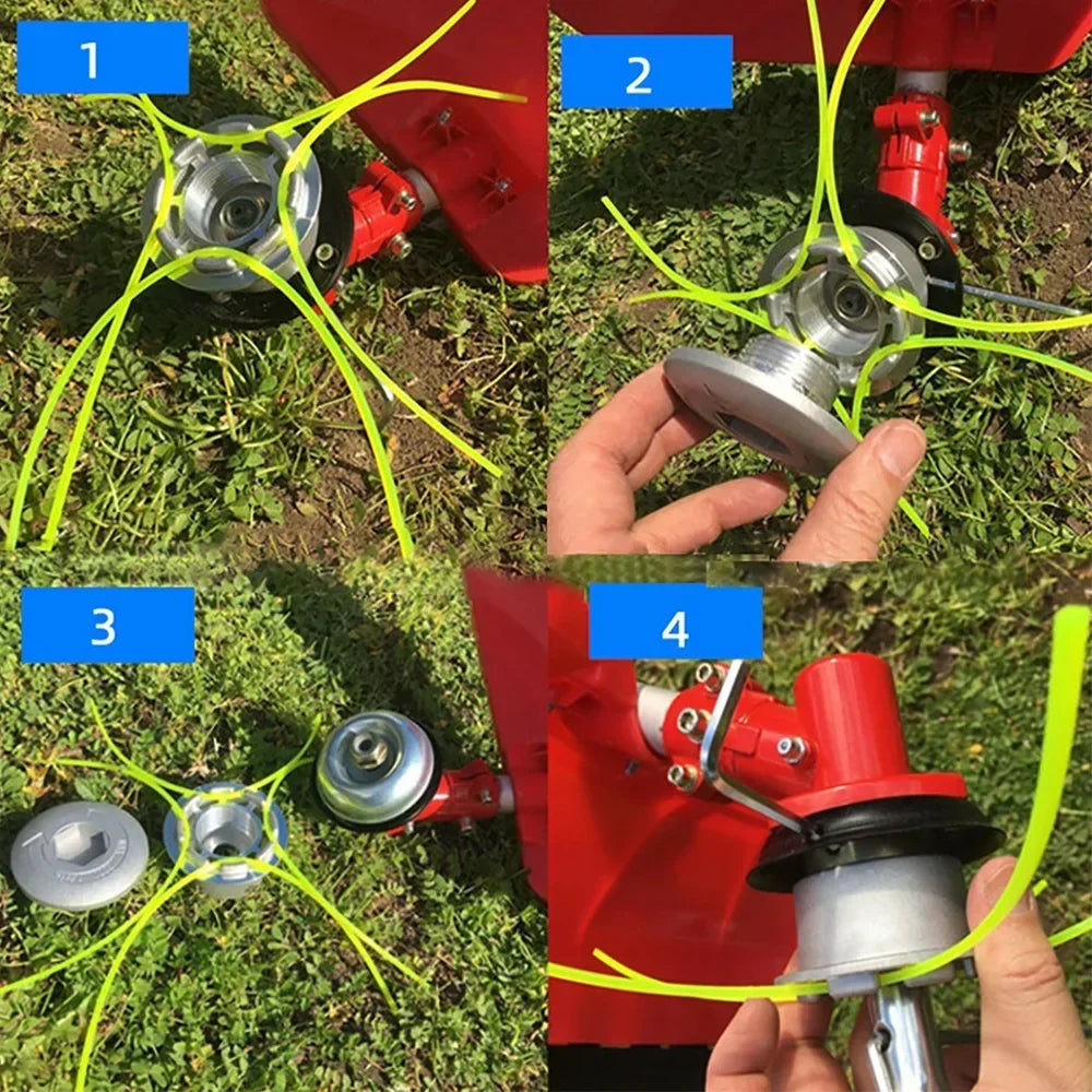 Universal Aluminum 1PCS Grass Trimmer Head with 4 Lines Brush Cutter Head Thread Nylon Grass Cutting Line Head for Lawn Mower