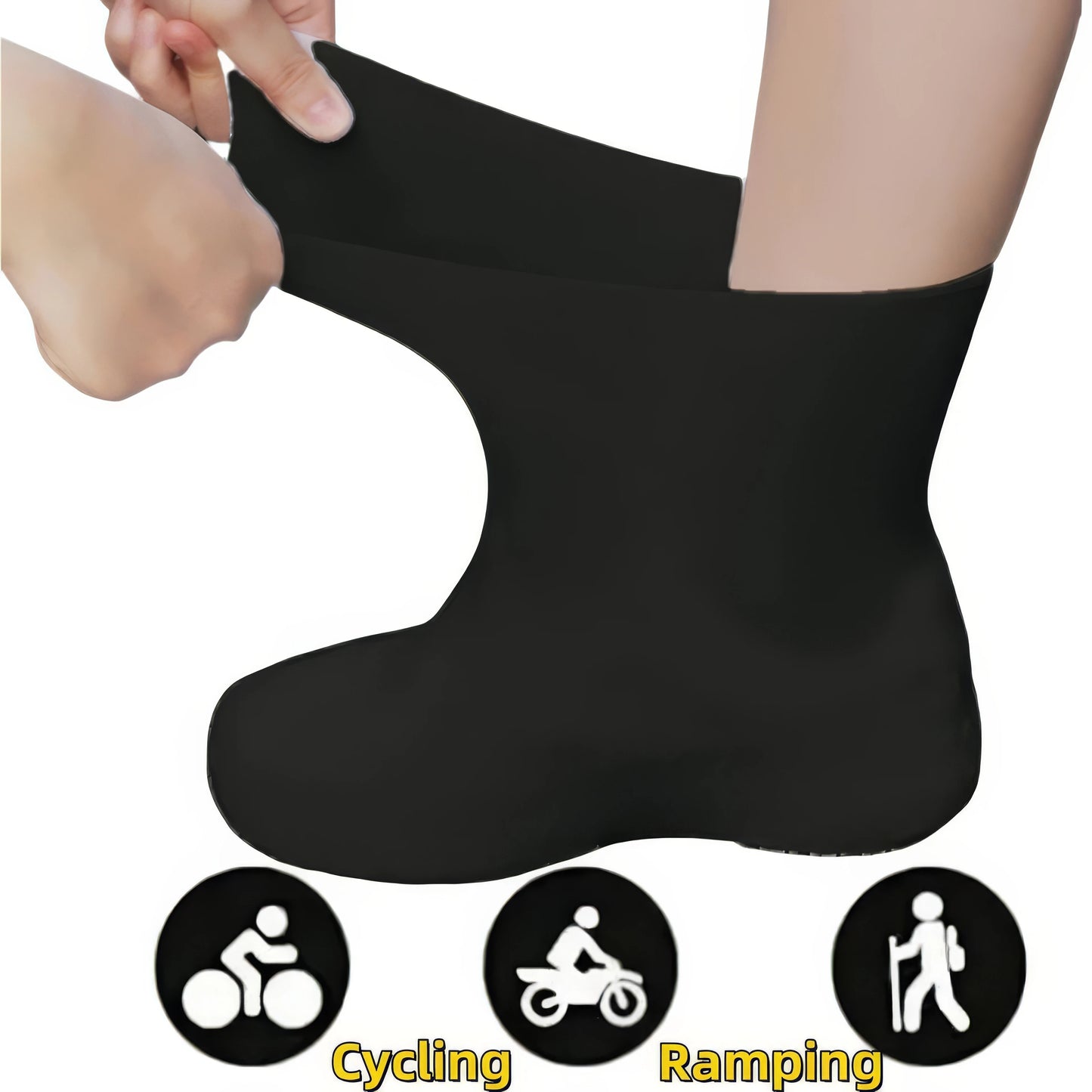 Black Latex Waterproof Shoe Covers - Heavy Duty Anti-Slip Rain Boots for Hiking, Cycling & Daily Use