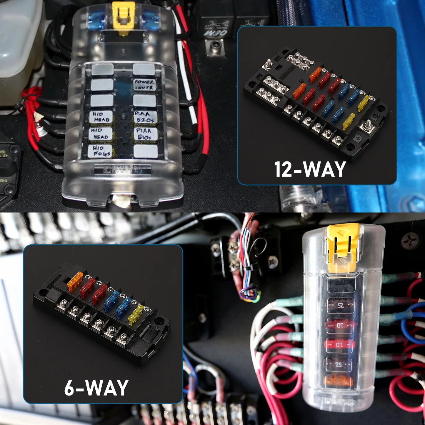 6/12 Way Car Boat Blade Fuse Box Block Holder LED Indicator 12V 32V Auto Marine Waterproof Power Distribution Panel Board