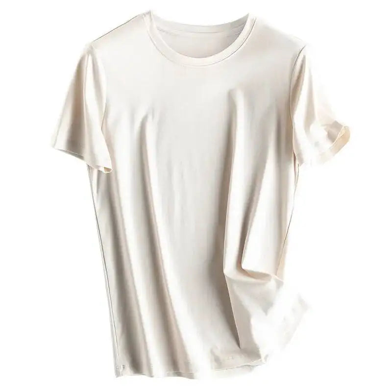 Women's Luxury Mulberry Silk Cotton T-Shirt – Loose Round Neck Short Sleeve Solid Basic Top