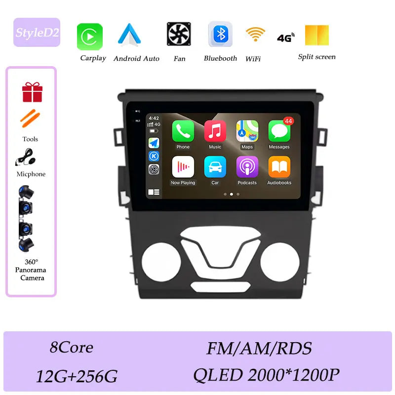 CarPlay Car Radio Video Multimedia Player for Ford Mondeo 5 Fusion 2014 - 2019 Split Screen DSP Stereo GPS Navi QLED Screen BT