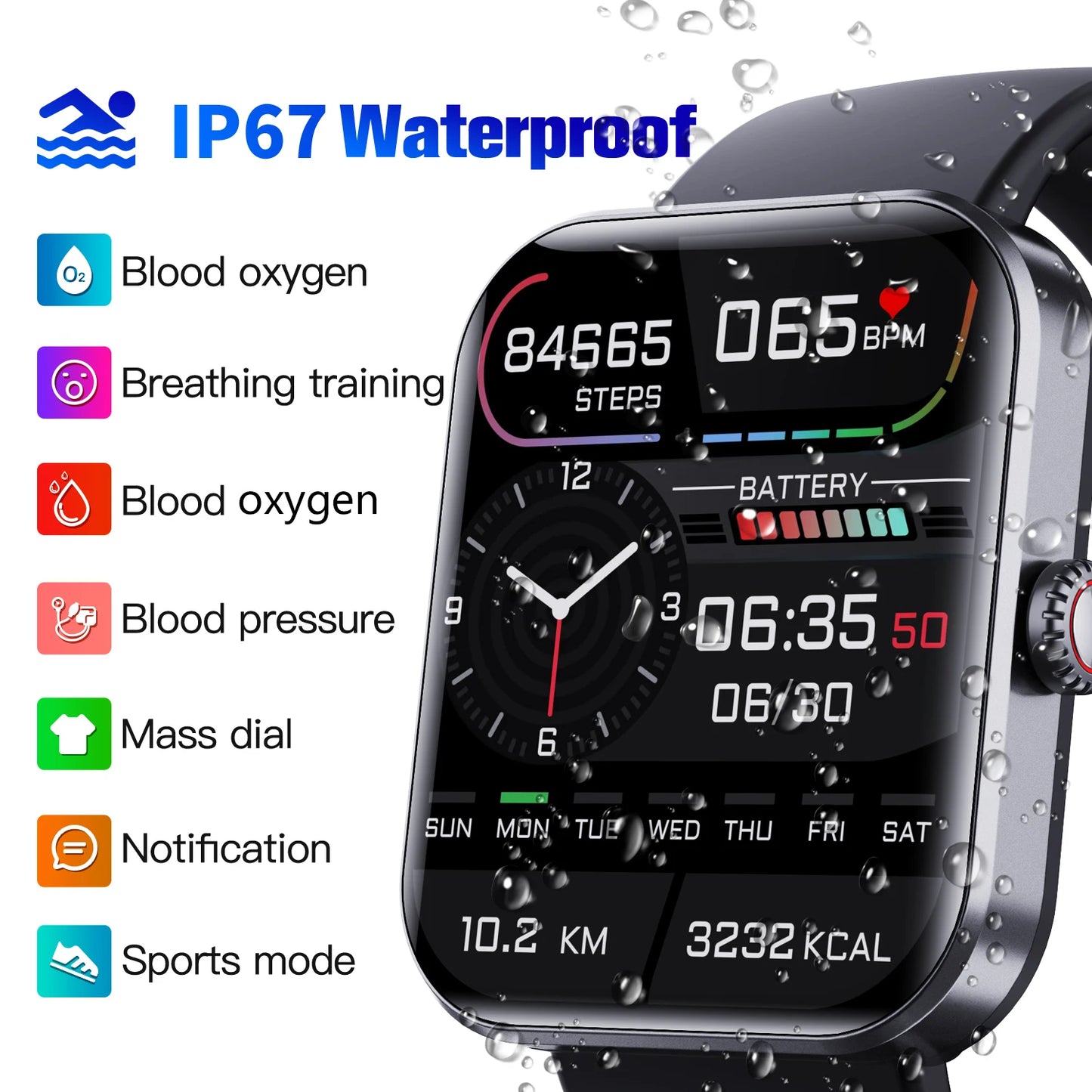 1.91" Fitness Smart Watch — Activity & Wellness Tracking, Waterproof