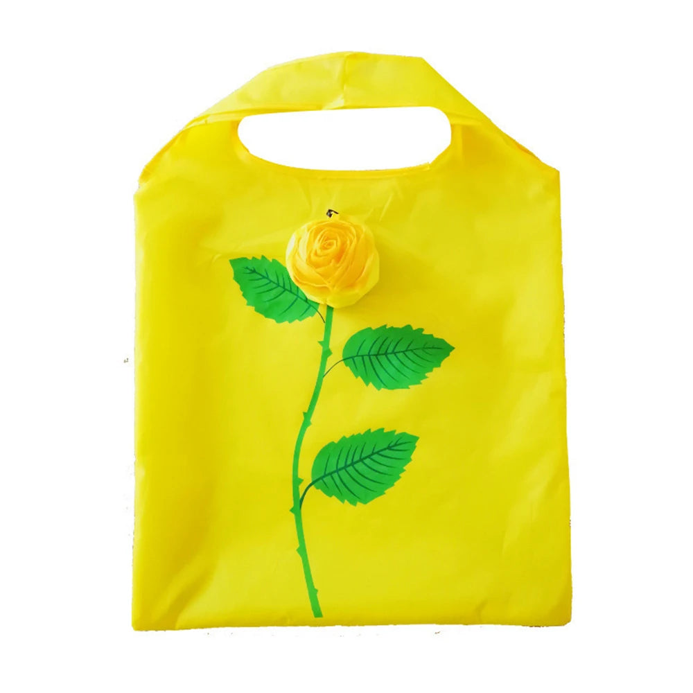 Rose Flower Shopping Bags Portable Storage Organizers Polyester Cloth Eco Large Capacity Women's Bag Travel Foldable Handbag