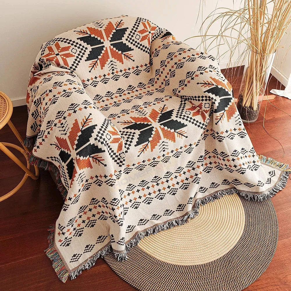 Aztec Boho Throw Blanket with Fringe - Oversized Geometric Woven Throw - photo 8