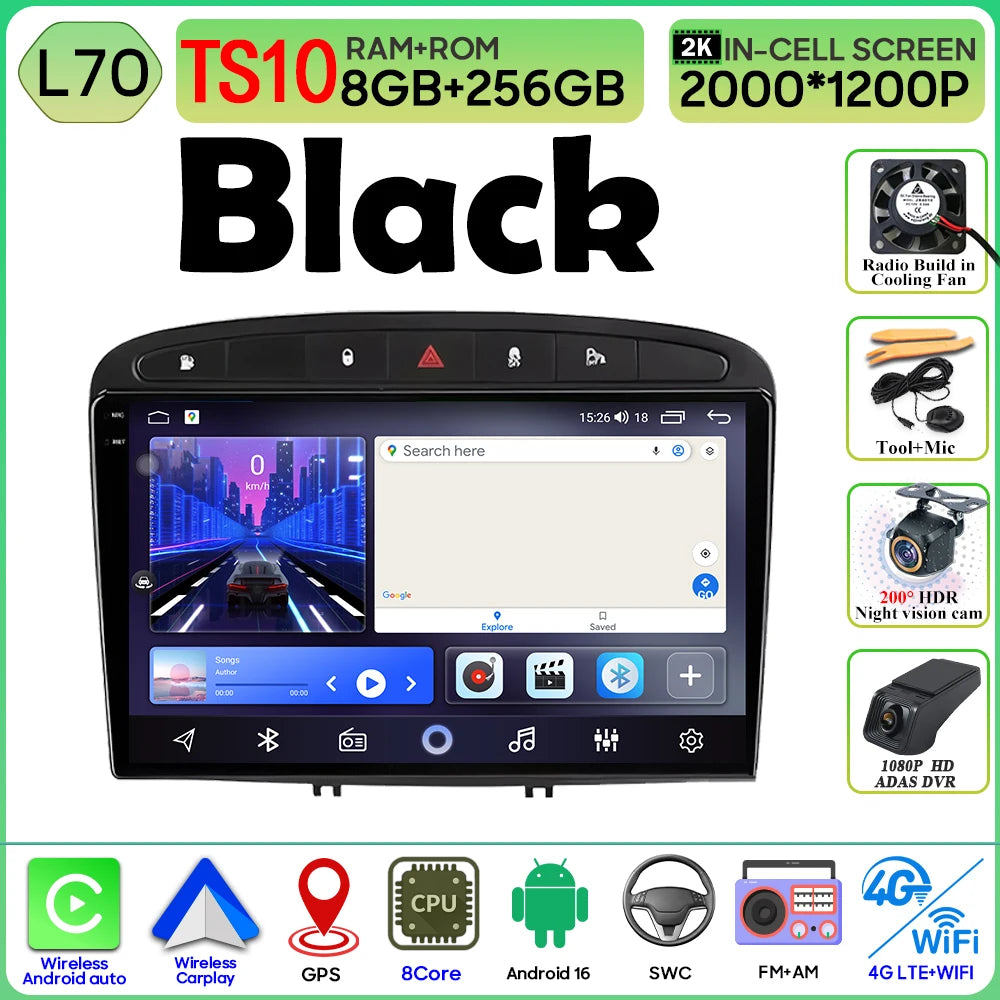 Android 16 Car Radio Player For Peugeot 408 1 2012 - 2020 For Peugeot 308 1 T7 2007 - 2015 Wireless Android Auto Touch Screen 4G