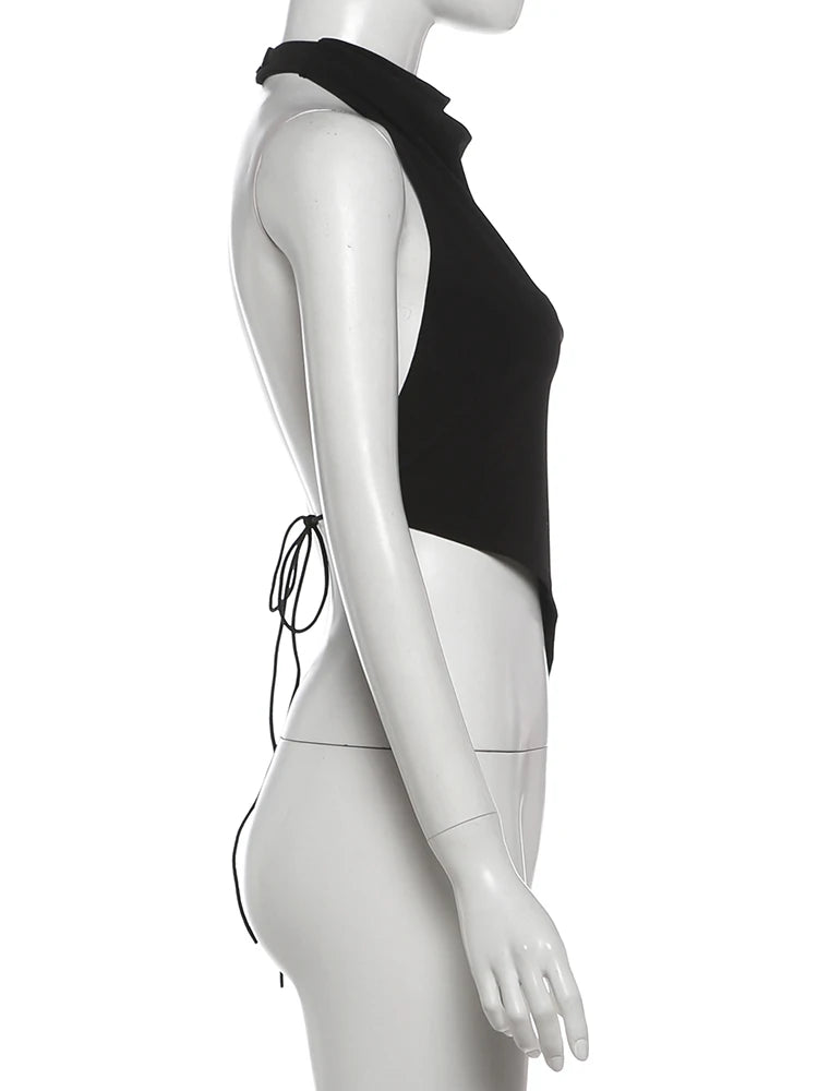 Sisterlinda Backless Tank Top Women Sexy Trend Halter Bandages Sleeveless Irregular Hem Classic Fashion Hottie Street Party Vest