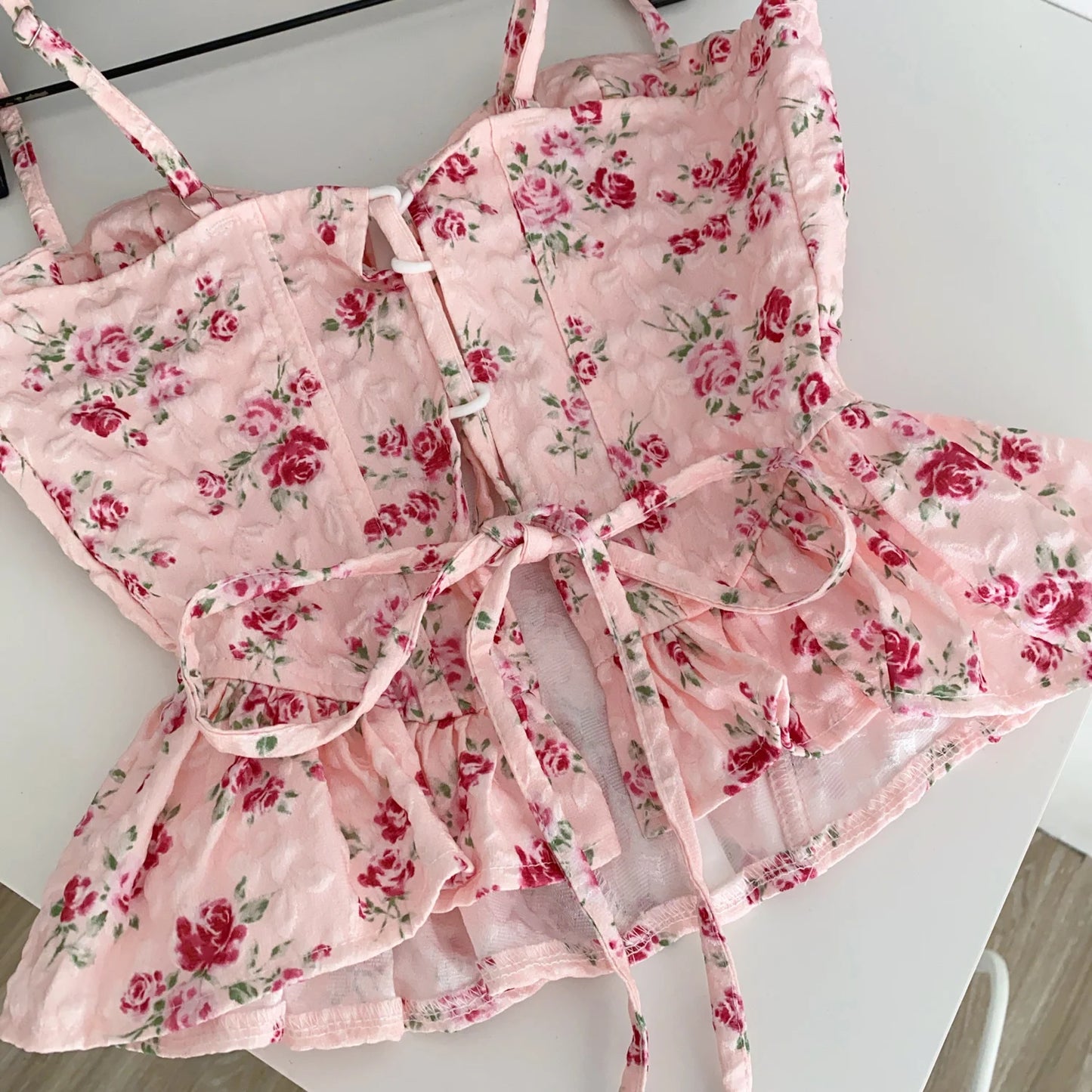 Sexy Slim  Corset ruffle print Chic Korean Camis Tank Top Basic Fashion Off Shoulder Summer Women Clothing