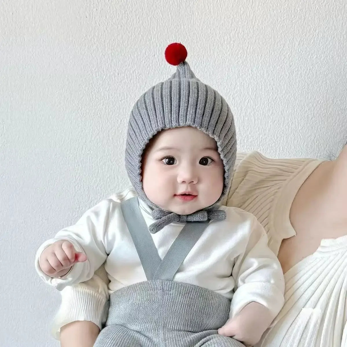 Baby Elf Hat with Ear Flaps - Knit Pom Pom Beanie 0-24 Months - photo 5