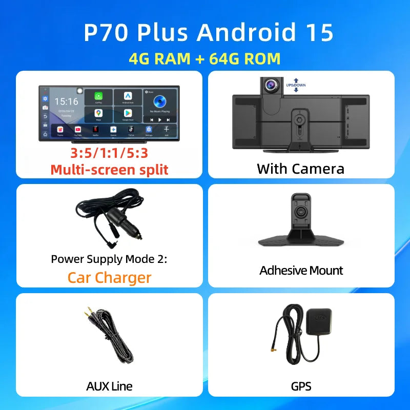 Imagebon P70Plus 11.4" Android 15 Dash Cam with CarPlay & Android Auto