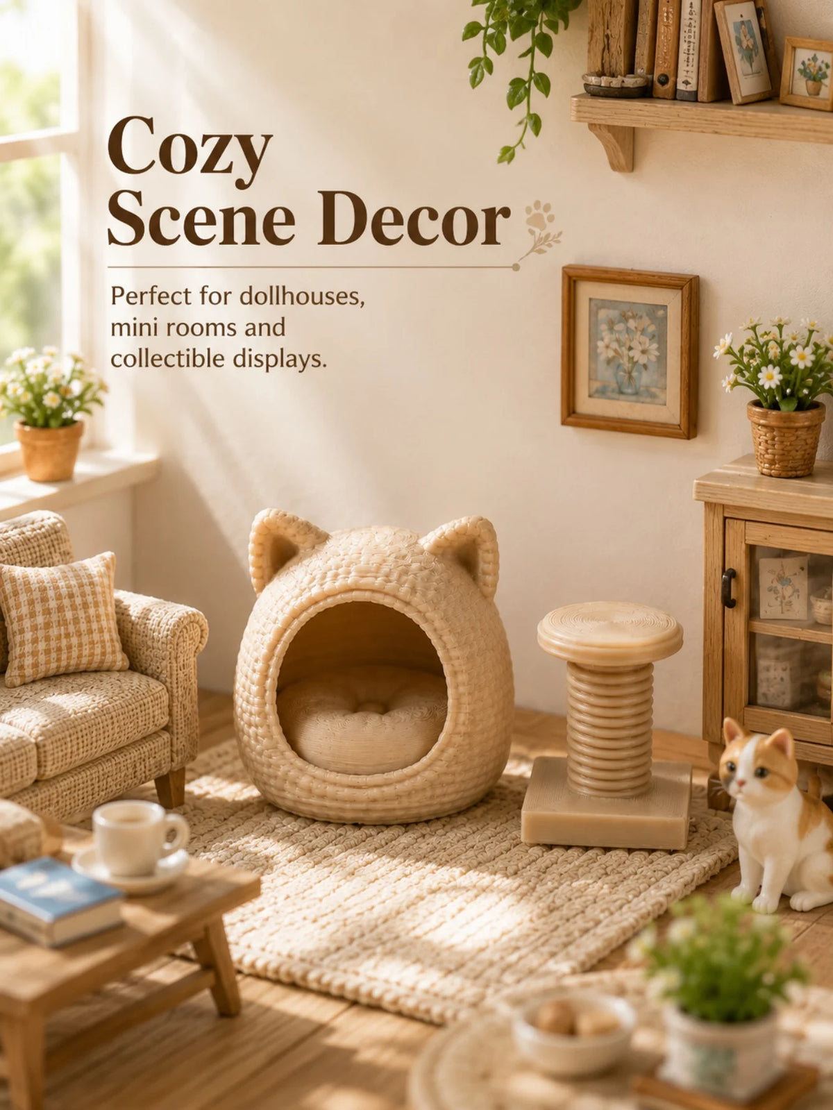 Set of 2 Miniature Cat Beds, Cat Tree Model—Perfect for Miniatures Enthusiasts and a Creative Gift for Cat Lovers.