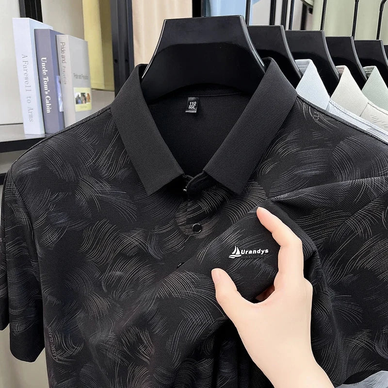 Men's Printed Lapel Polo - Wrinkle-Resistant, Outdoor & Training