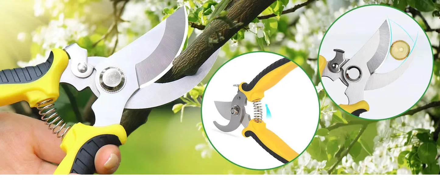 3PCS Gardening Scissors Set – Ergonomic Non-Slip Bypass Pruning Shears with Safety Lock | Beginner Garden Kit