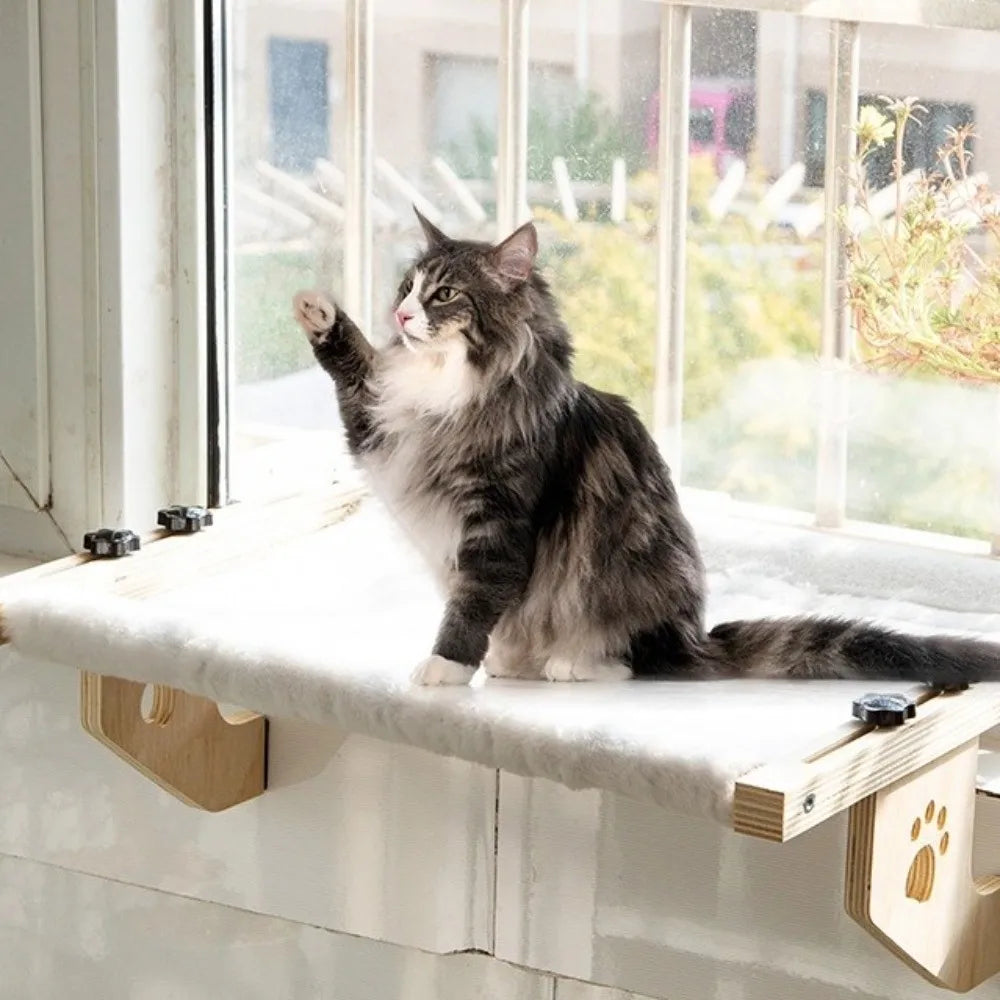 Wooden Frame Cat Window Hammock - Detachable Hanging Cat Bed