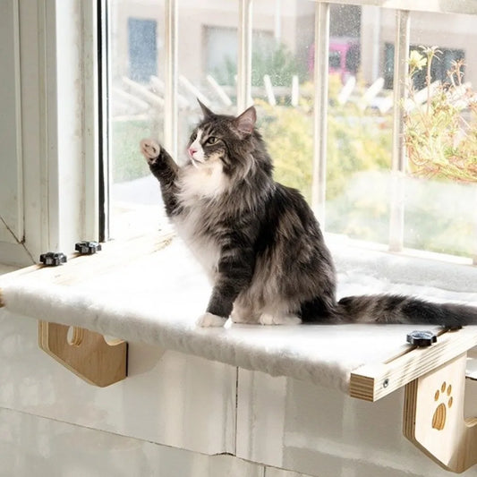 Wooden Frame Cat Window Hammock - Detachable Hanging Cat Bed