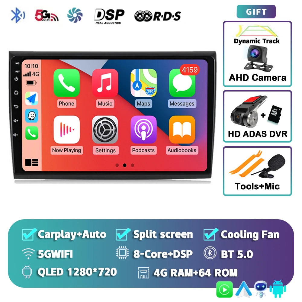 Car Stereo with Apple CarPlay & Android Auto, Compatible with Fiat Bravo 198 II (2007-2014)