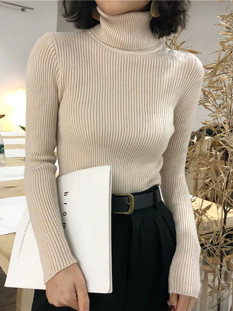 Women's Korean turtleneck sweater, slim knit — view 3 of 20