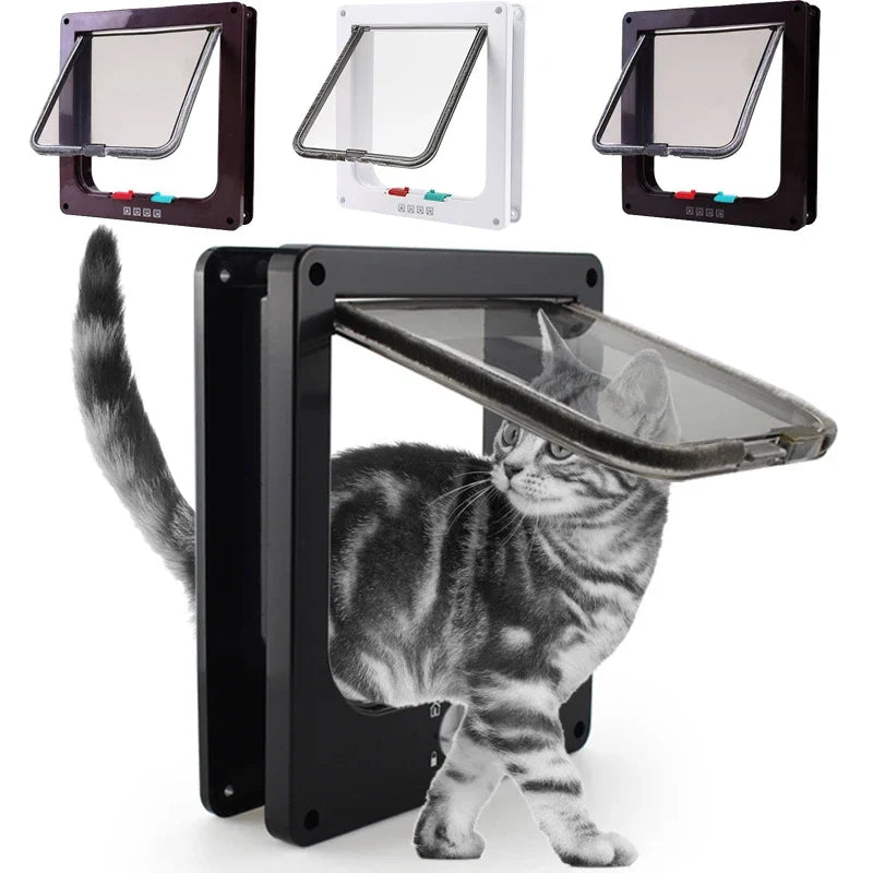 4-Way Locking Cat Flap Door - ABS Pet Gate for Small Pets