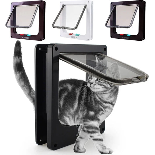 4-Way Locking Cat Flap Door - ABS Pet Gate for Small Pets