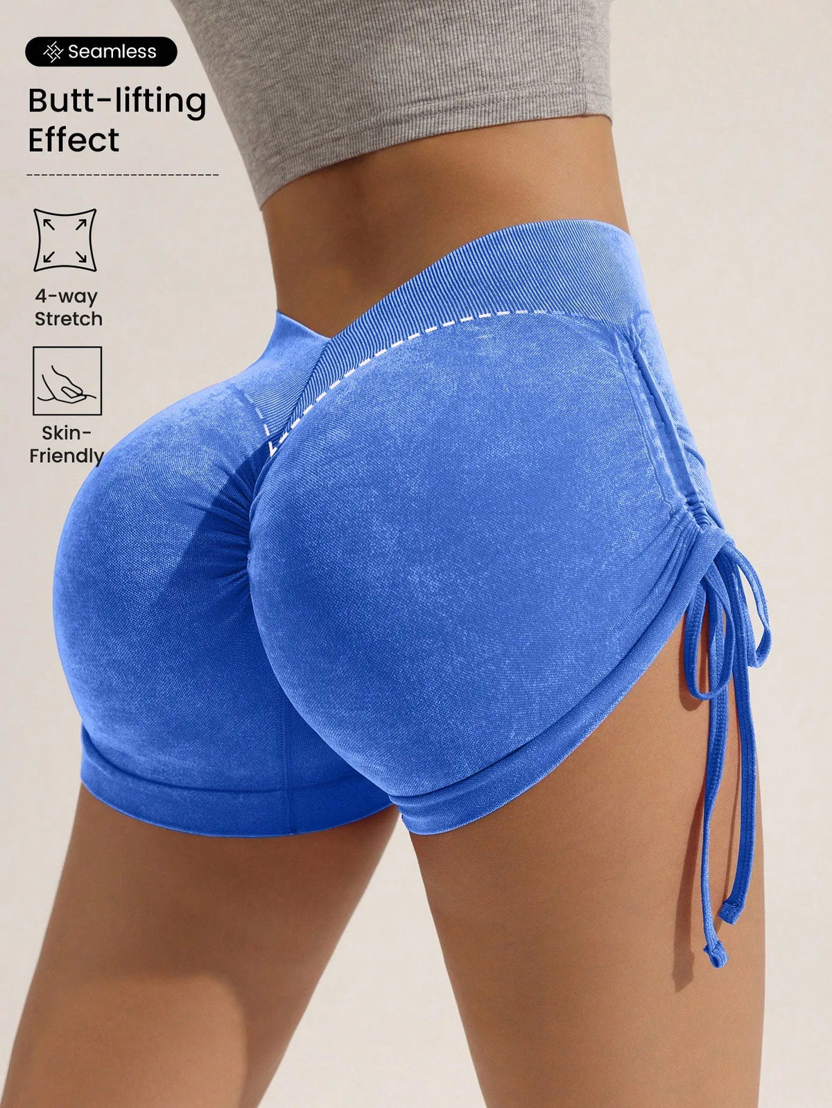 Drawstring frosted shorts for women, peach lifting buttocks, fitness cycling, three part pants, running sports, frosted shorts