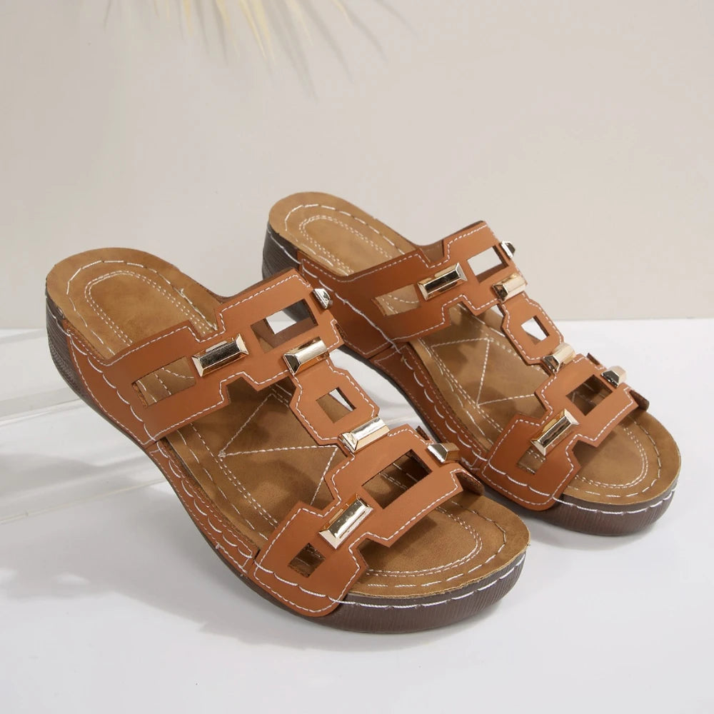 Roman Wedge Slide Sandals for Women — Open-Toe Slip-On Summer Beach Shoes, Plus Size