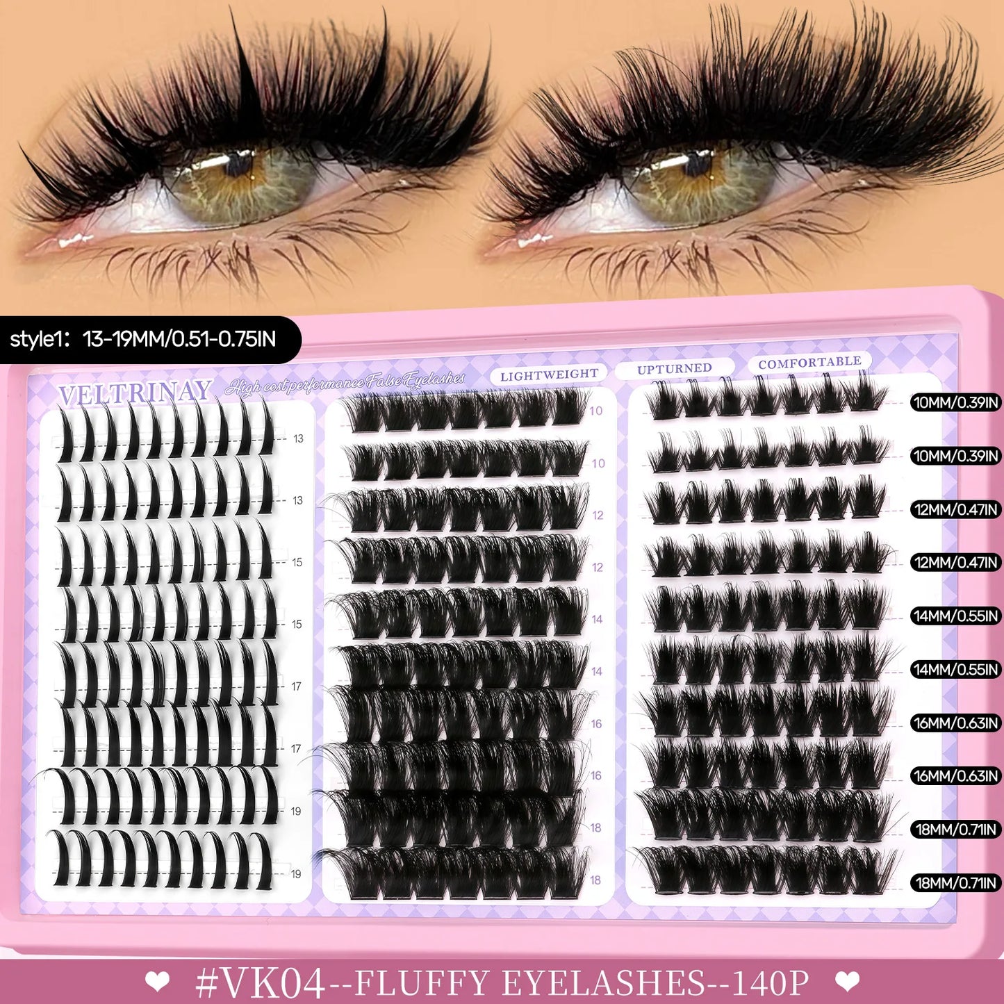 VELTRINAY Fluffy Lash Clusters Manga Lashes Spikes Lashes Mixed Lash Tray Natural Faux Mink Lashes Eyelashes Extension Makeup
