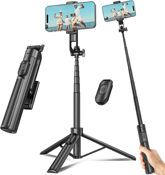 50" Selfie Stick Travel Tripod – Phone Stand + Remote