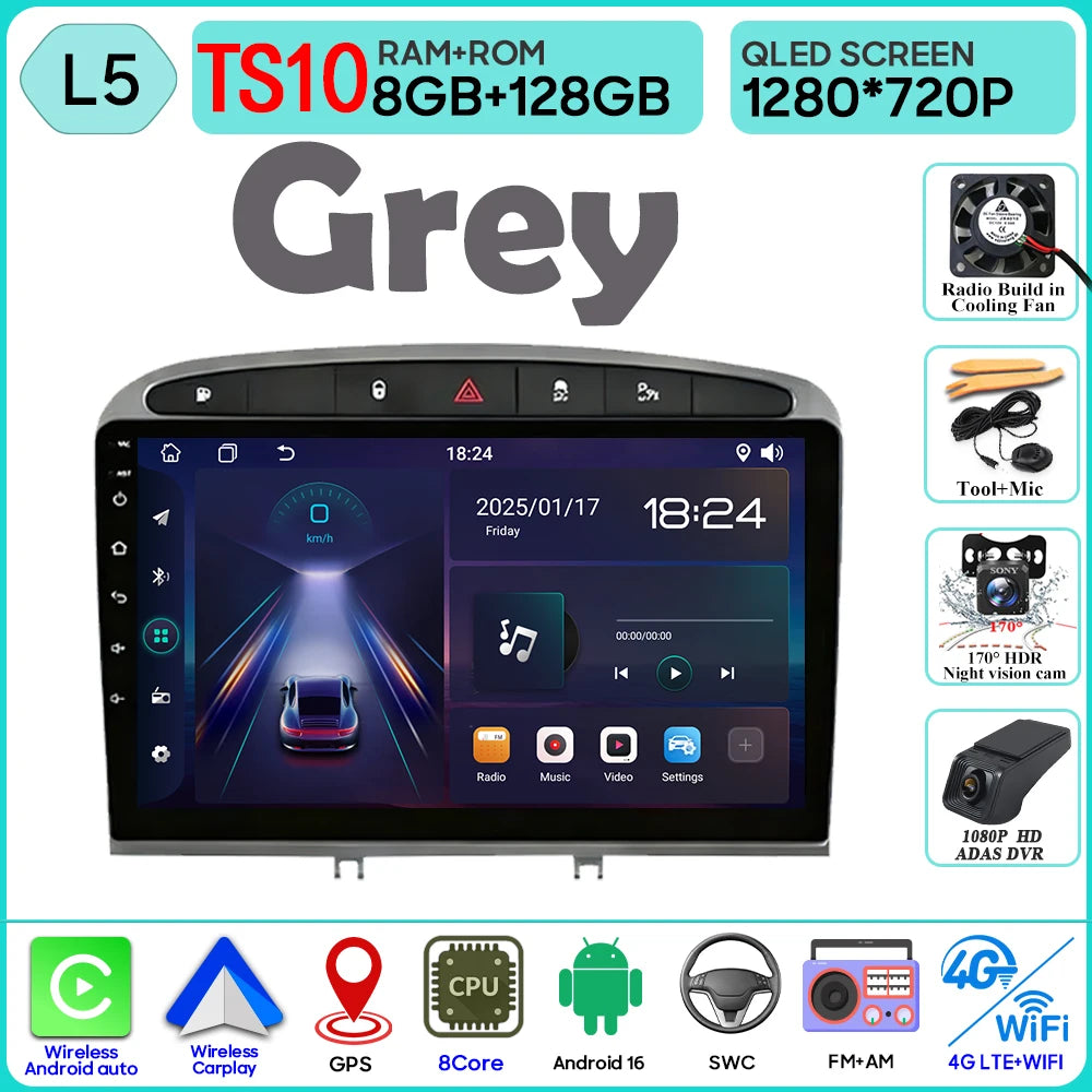 Android 16 Car Radio Player For Peugeot 408 1 2012 - 2020 For Peugeot 308 1 T7 2007 - 2015 Wireless Android Auto Touch Screen 4G