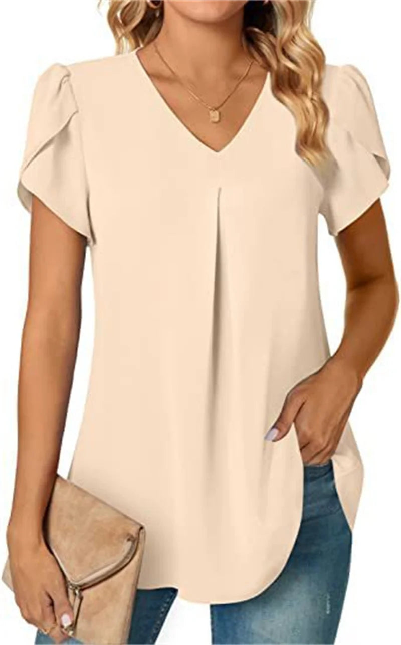 Women's Lace-Trim Floral Blouse — V-Neck Short-Sleeve Summer Top