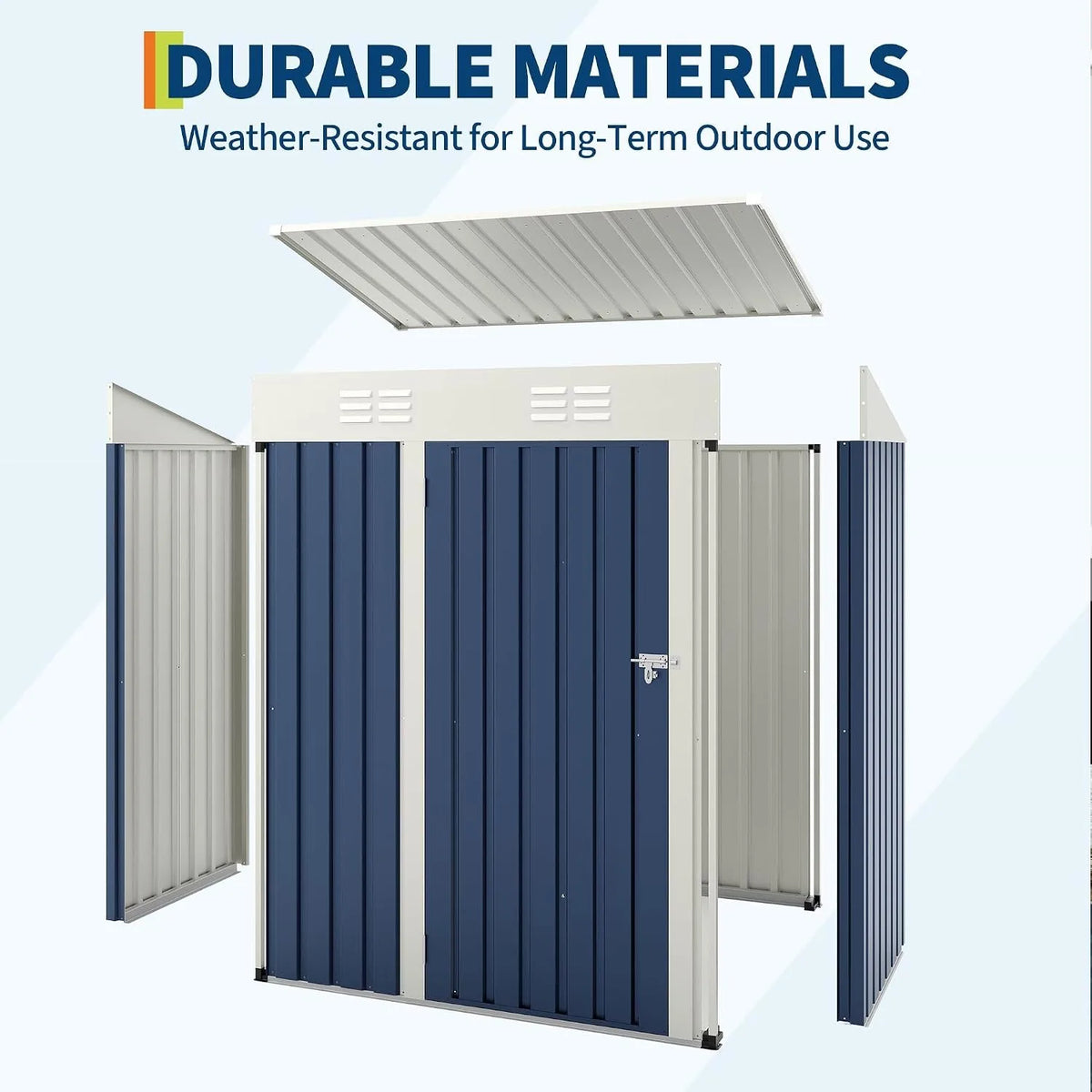 Heavy-duty 5x3 ft lockable metal storage shed — view 5 of 18