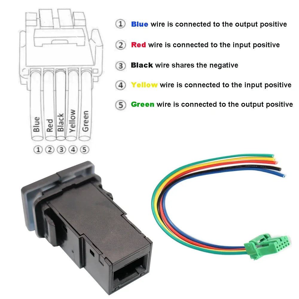 12V Dual Push Button Switch ON-Off Blue/Green Backlit 32.5mm X 22mm for Toyota 4Runner Hilux Prado RAV4, with Connector Wire