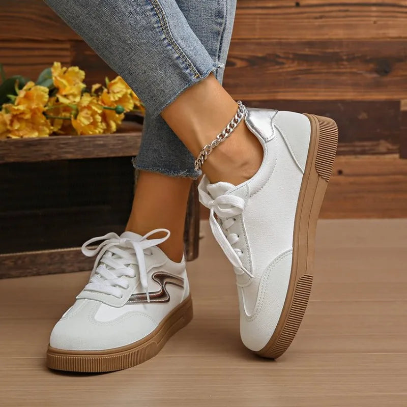 Tennis Sneakers for Women — Mixed-Color Lace-Up Vulcanized Trainers