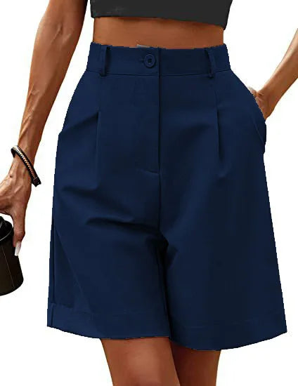 Women's High-Waist Wide-Leg Casual Shorts – Loose Slimming Straight Breathable Street Trend Five-Point Pants