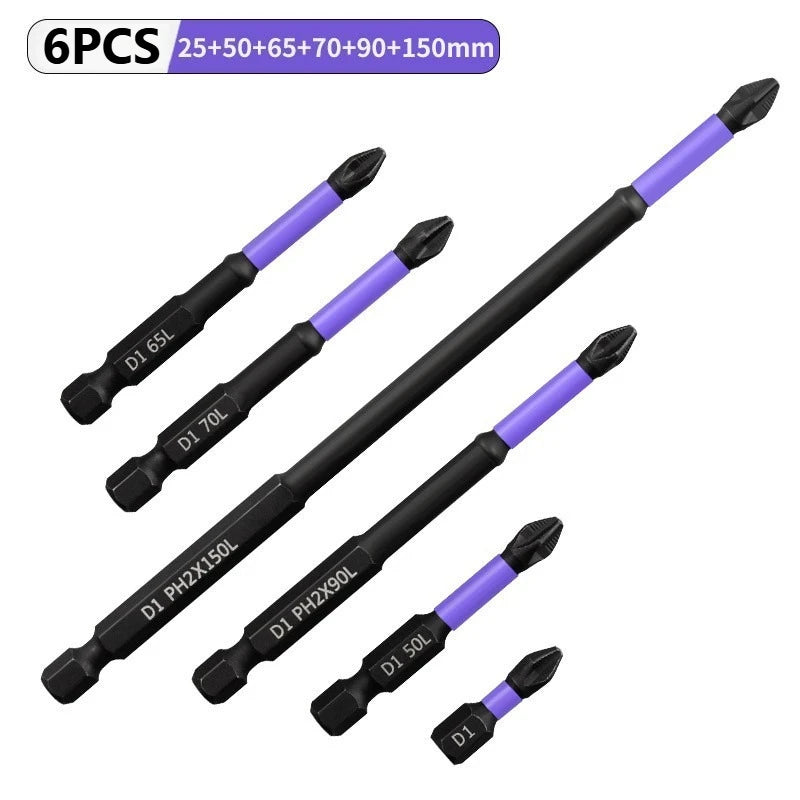 Magnetic Screwdriver Bit Set PH2 Phillips 25-150mm Anti-slip Shockproof Alloy Steel Impact Drill Bits for Outdoor Decoration