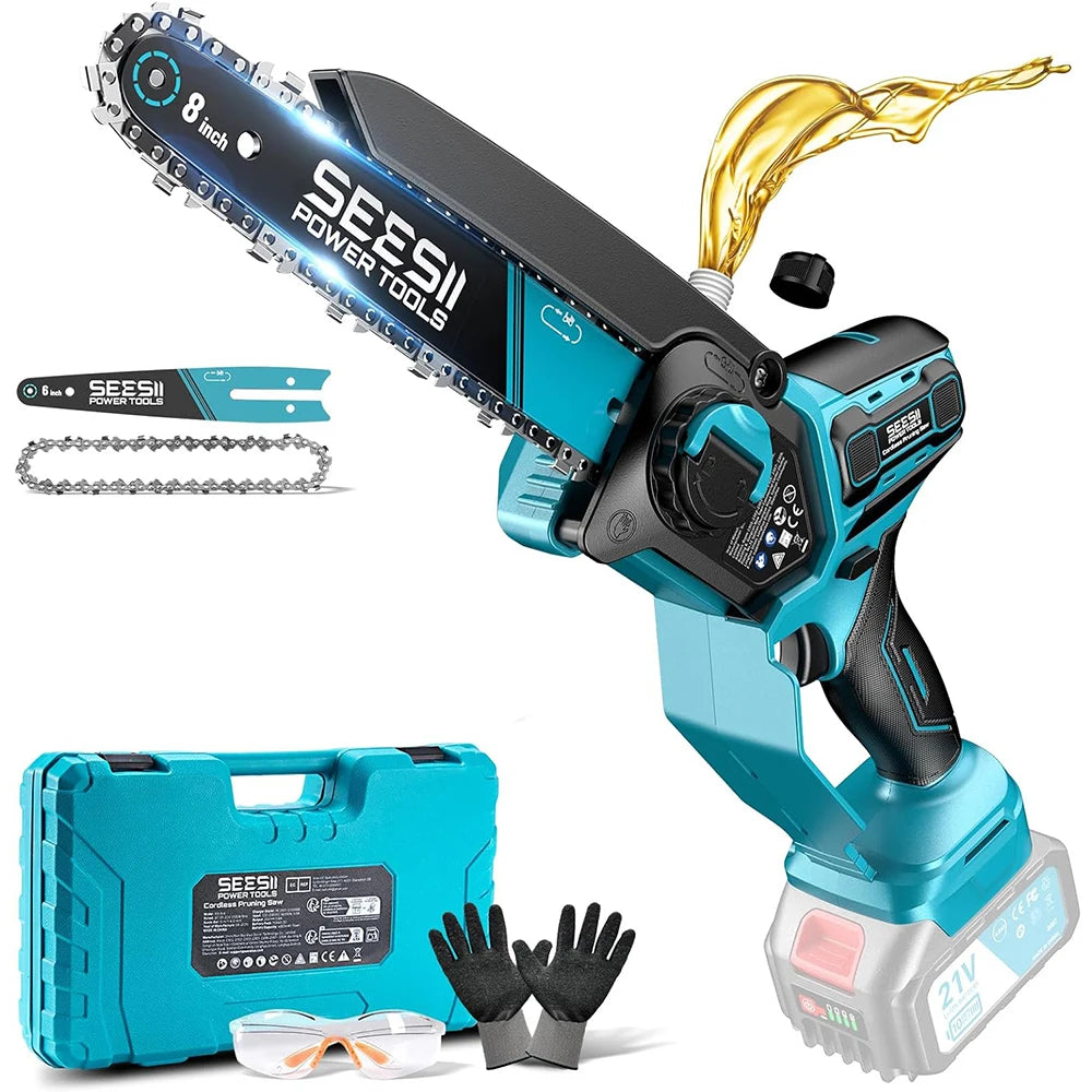 Seesii 6"/8" Brushless Cordless Chainsaw — 1000W Pruning Saw (Compatible with Makita 18V Battery)
