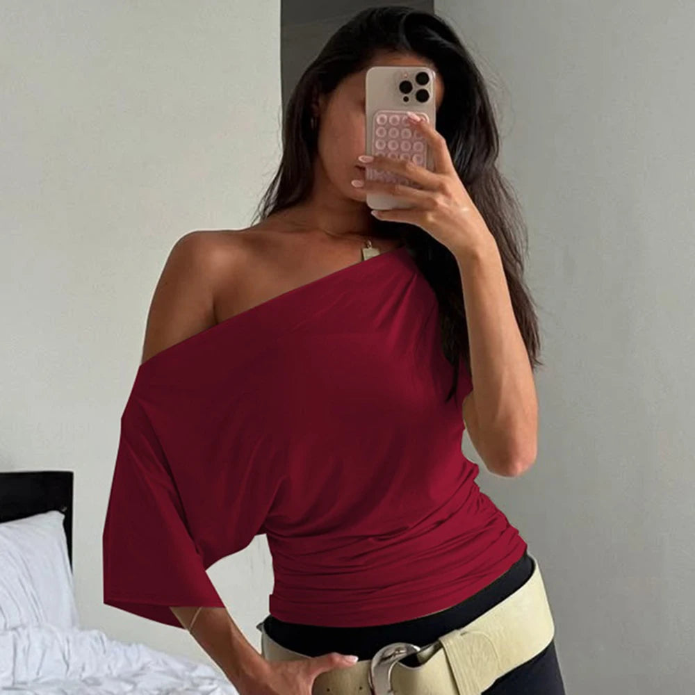 Women's One Shoulder Slim Crop Top – Short Sleeve Y2K Streetwear Tee