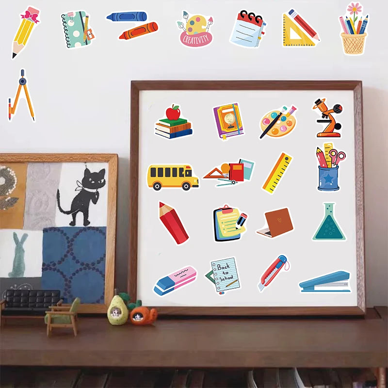 50PCS Back To School Stickers Guitar Scrapbooking Waterproof Funny Coffee Graffiti Laptop Wall Material Bicycle Car Decals
