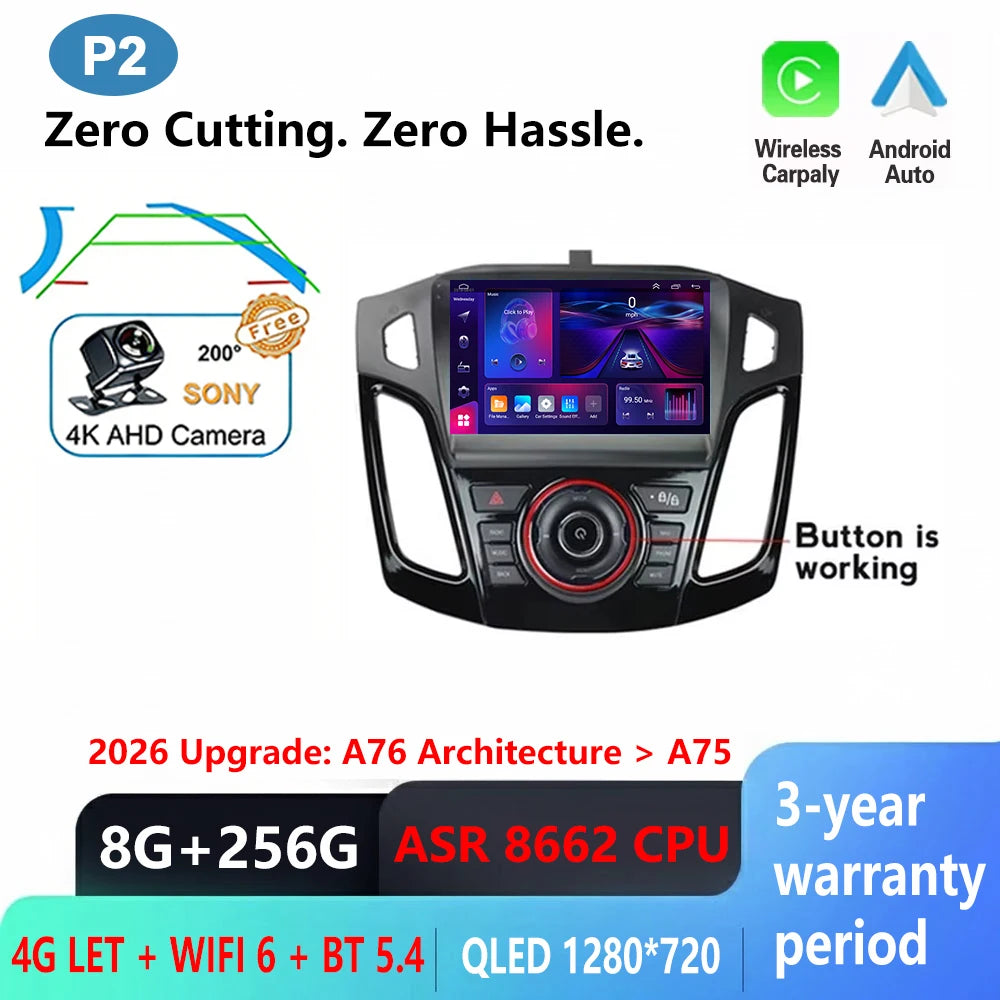 Android Multimedia Head Unit for Ford Focus 3 MK3 (2011–2019) — CarPlay, Android Auto, GPS, WiFi
