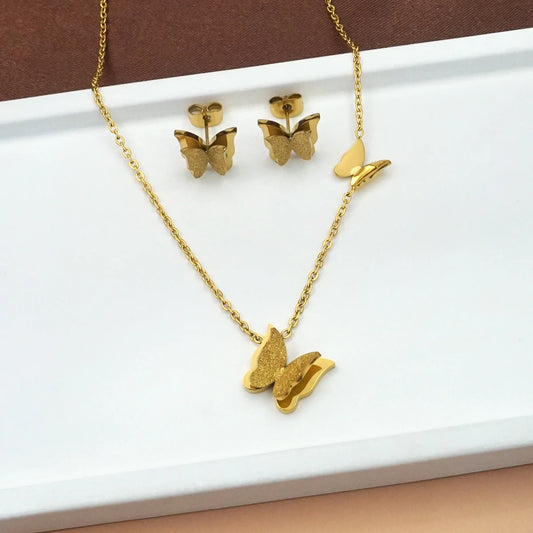 Butterfly Necklace, Bracelet & Earrings Jewelry Set - Sandblasted Finish - photo 5