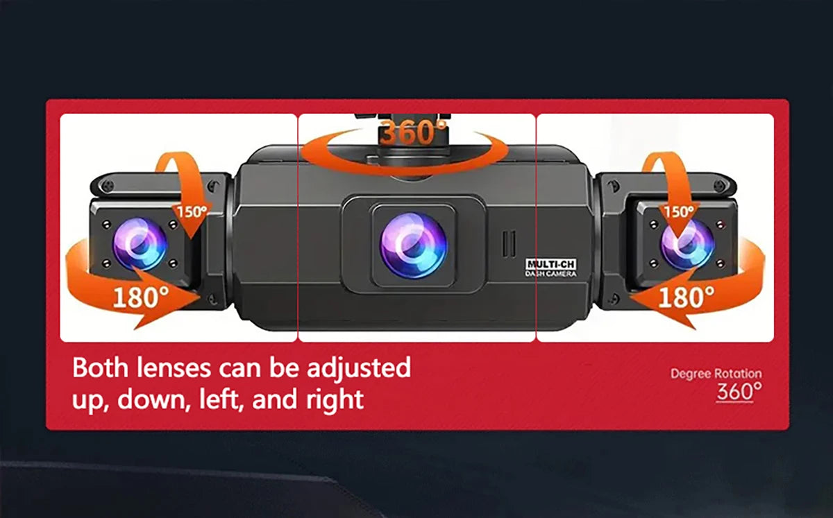 360° Car DVR Dash Cam 4 Lens Front Rear Left Right Inside IPS Screen Rotatable Lens Night Vision 24H Parking G-Sensor Black Box