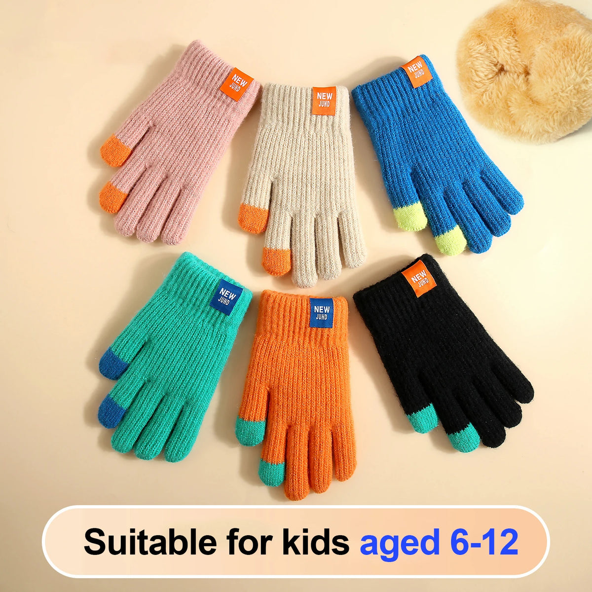 Kids Fleece Lined Knit Gloves - Winter School Gloves 6-12 Years