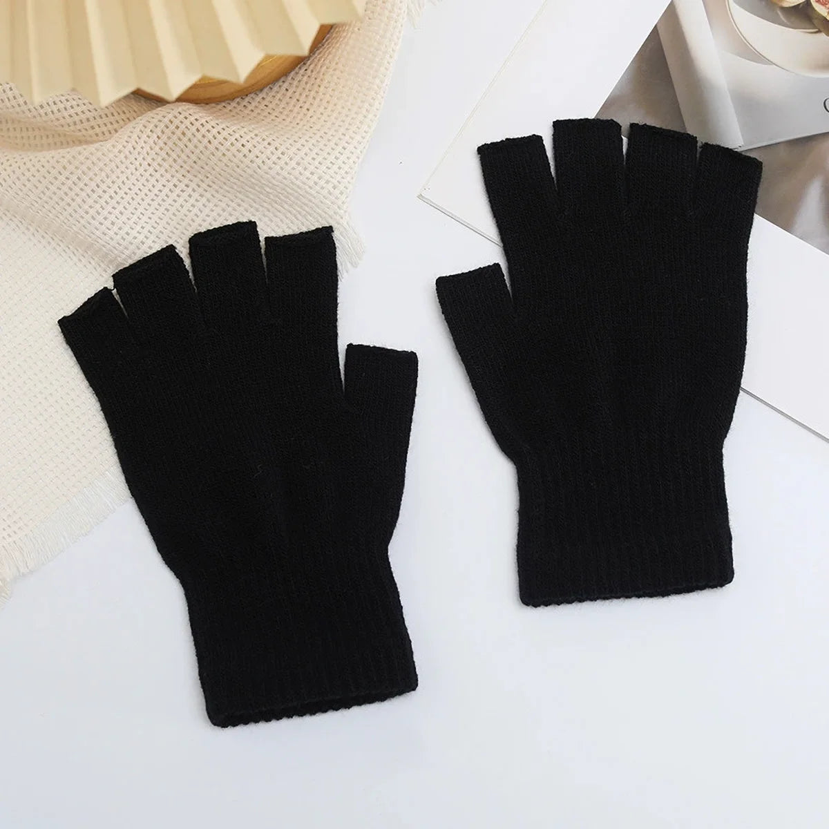 Knit Half Finger Gloves - Stretchy Fingerless Mittens, 1 Pair - photo 5