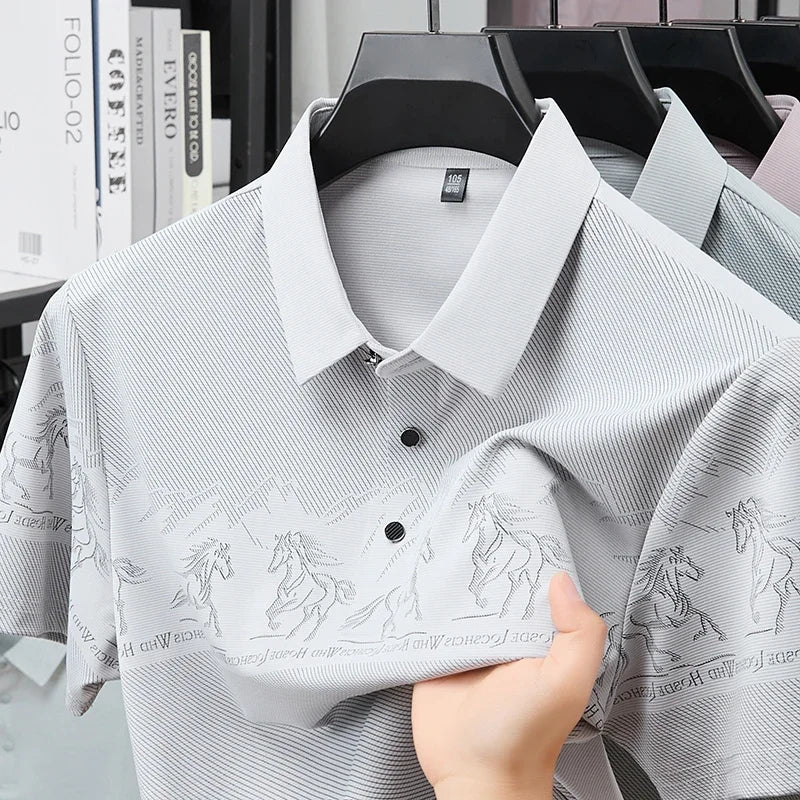 Men's Lapel Polo - Landscape Print, Sweat-Resistant Lightweight