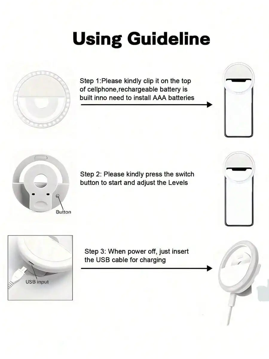 Dry battery Clip selfie ring light, portable LED selfie fill LED light, mobile live streaming video mini flash LED light, night